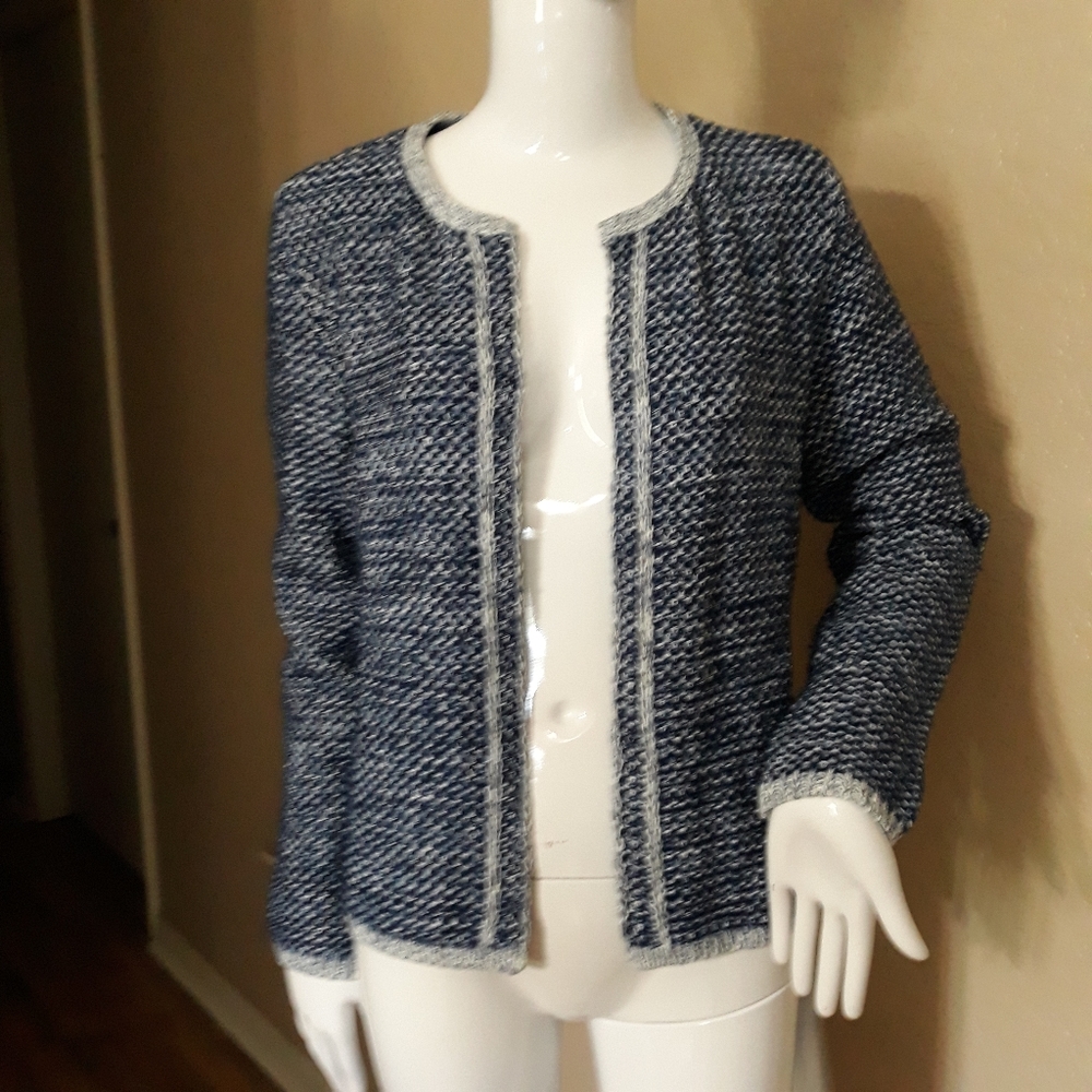 Elle Blue and White Women's Cardigan Sweater